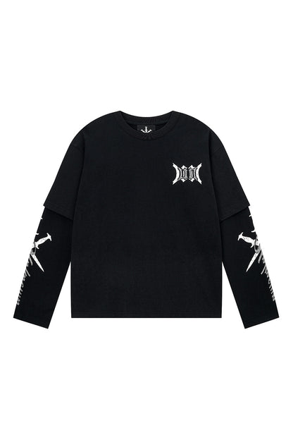 Cursive Rhinestone Layered Long Sleeve