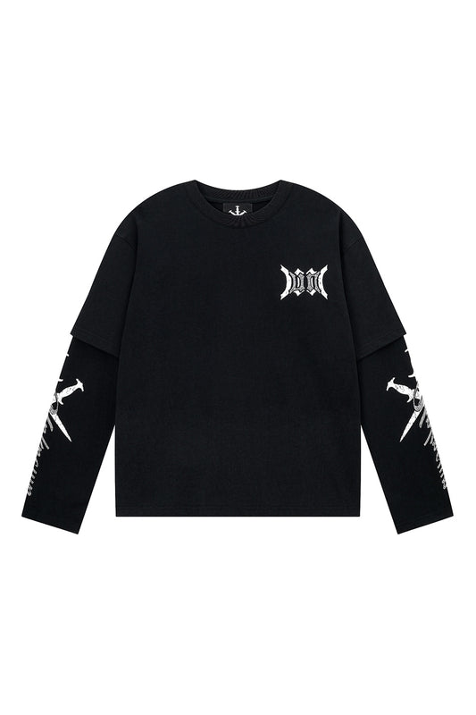 Cursive Rhinestone Layered Long Sleeve