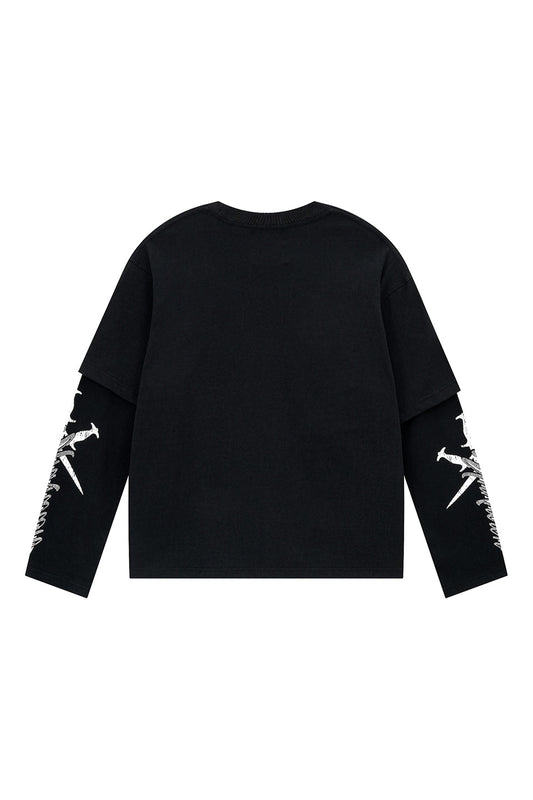 Cursive Rhinestone Layered Long Sleeve