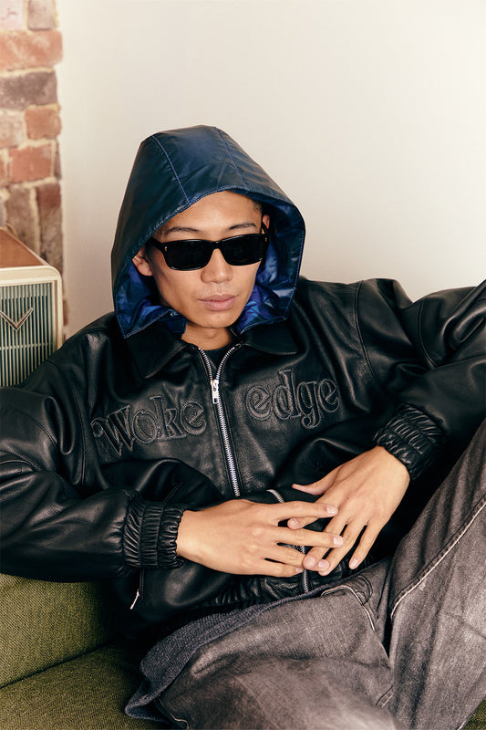 Leather Tech Bomber Jacket