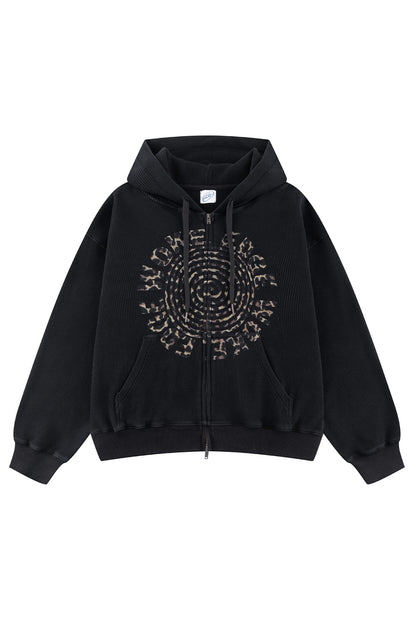 Leopard Circle Logo Thermal Zip Hoodie