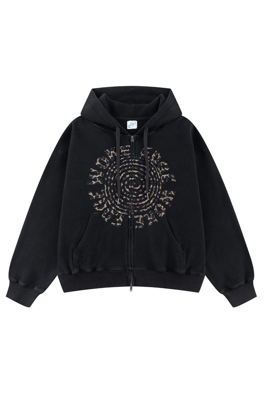 Leopard Circle Logo Thermal Zip Hoodie