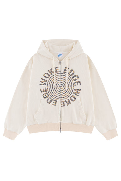 Leopard Circle Logo Thermal Zip Hoodie