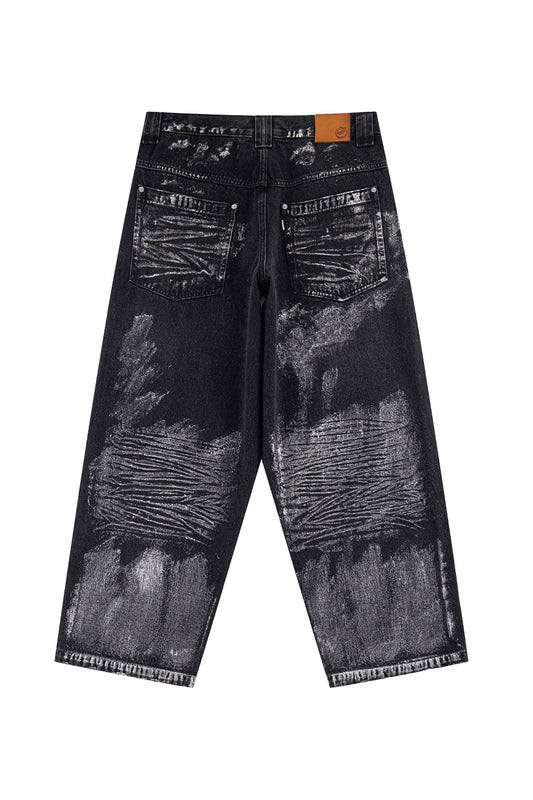 Metallic Baggy Denim Pants