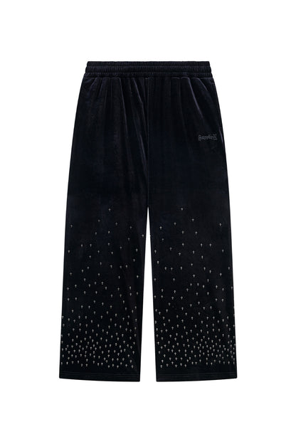 Micro Cross Rhinestone Velour Track Pants