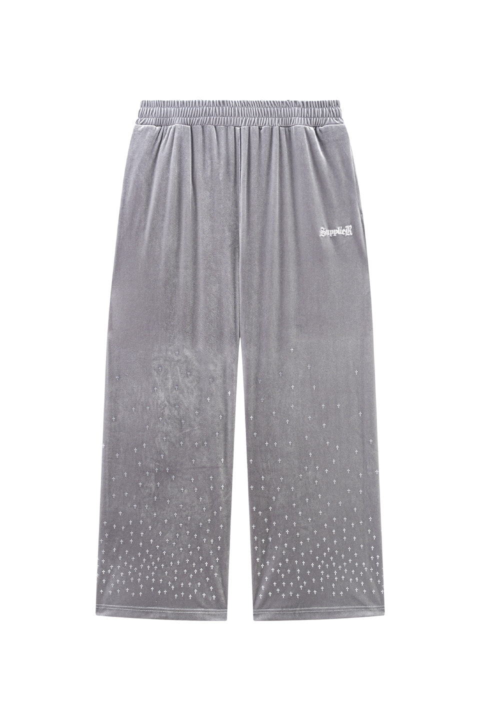 Micro Cross Rhinestone Velour Track Pants