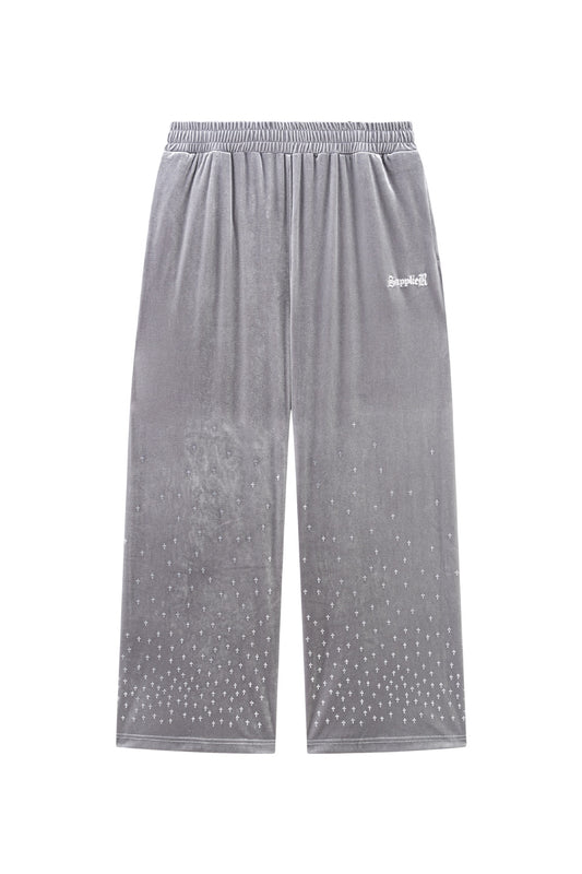 Micro Cross Rhinestone Velour Track Pants