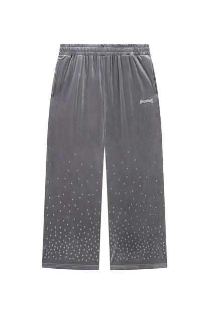 Micro Cross Rhinestone Velour Track Pants