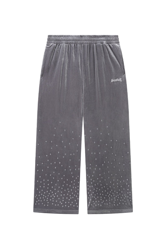 Micro Cross Rhinestone Velour Track Pants