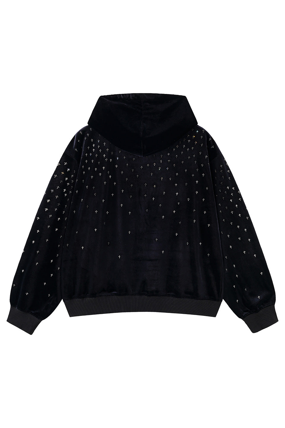 Micro Cross Rhinestone Velour Zip Hoodie