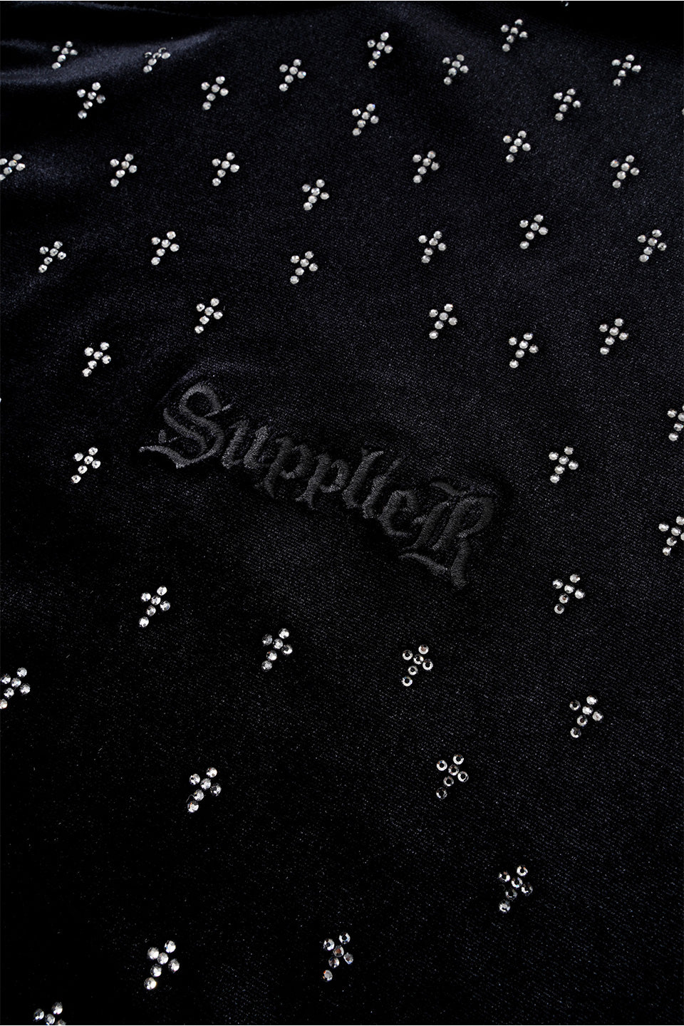 Micro Cross Rhinestone Velour Zip Hoodie