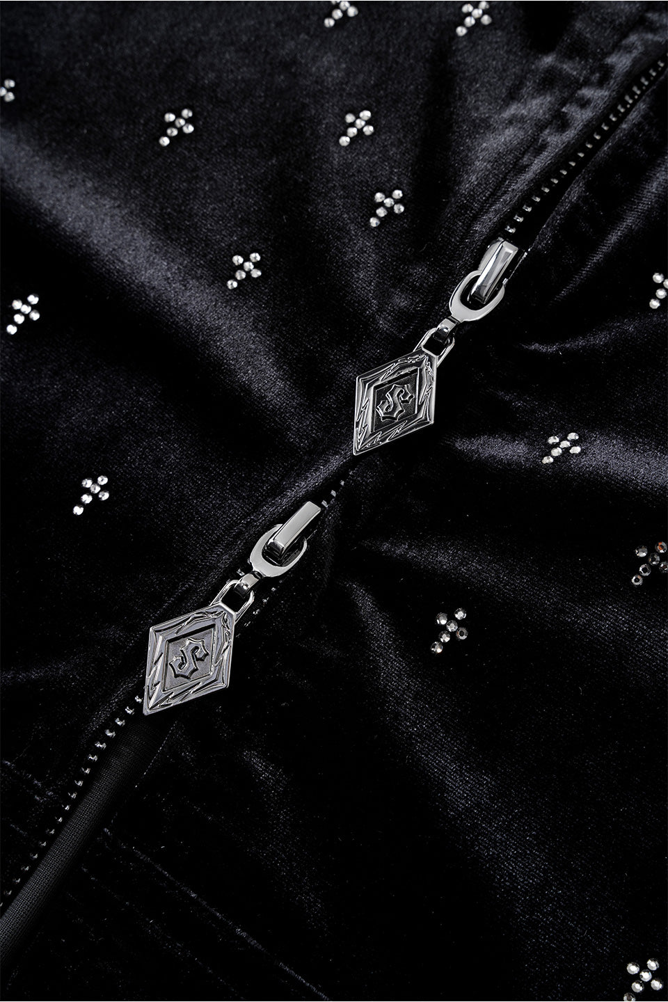 Micro Cross Rhinestone Velour Zip Hoodie