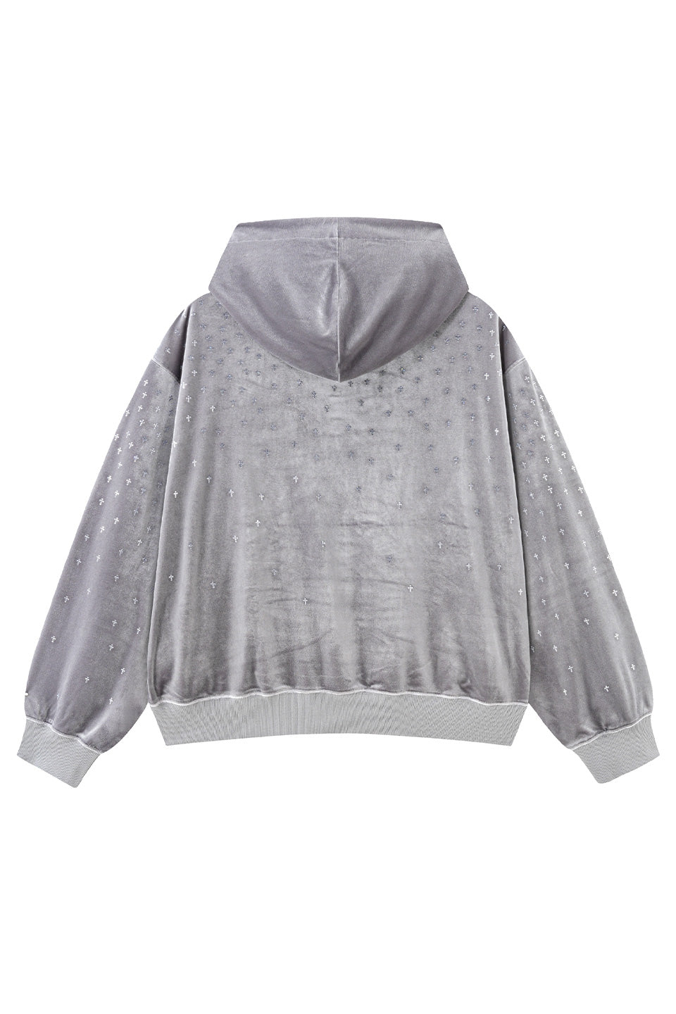 Micro Cross Rhinestone Velour Zip Hoodie