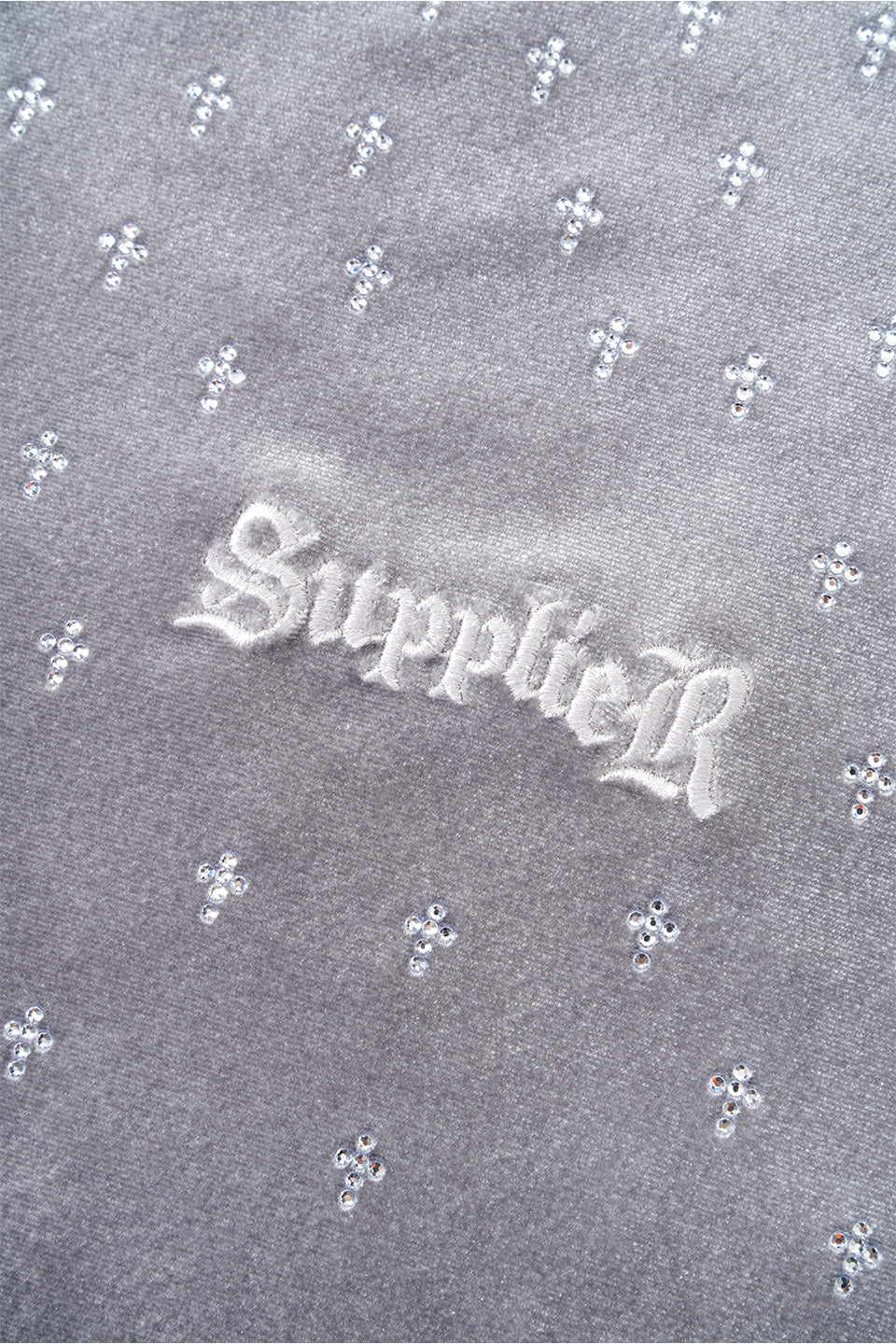 Micro Cross Rhinestone Velour Zip Hoodie