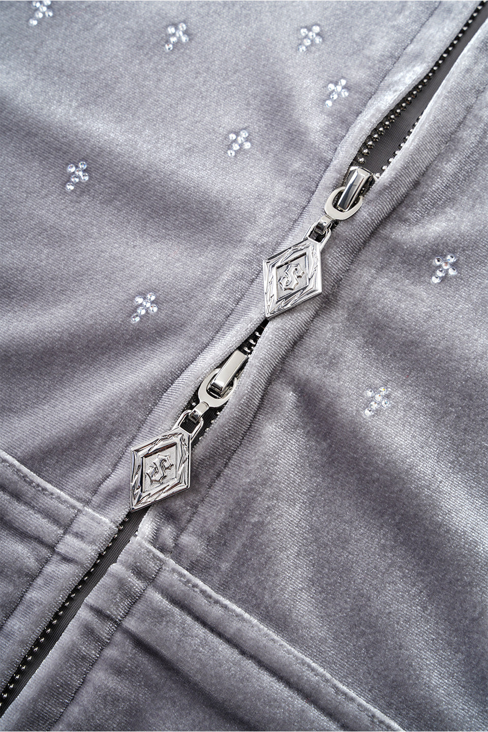 Micro Cross Rhinestone Velour Zip Hoodie
