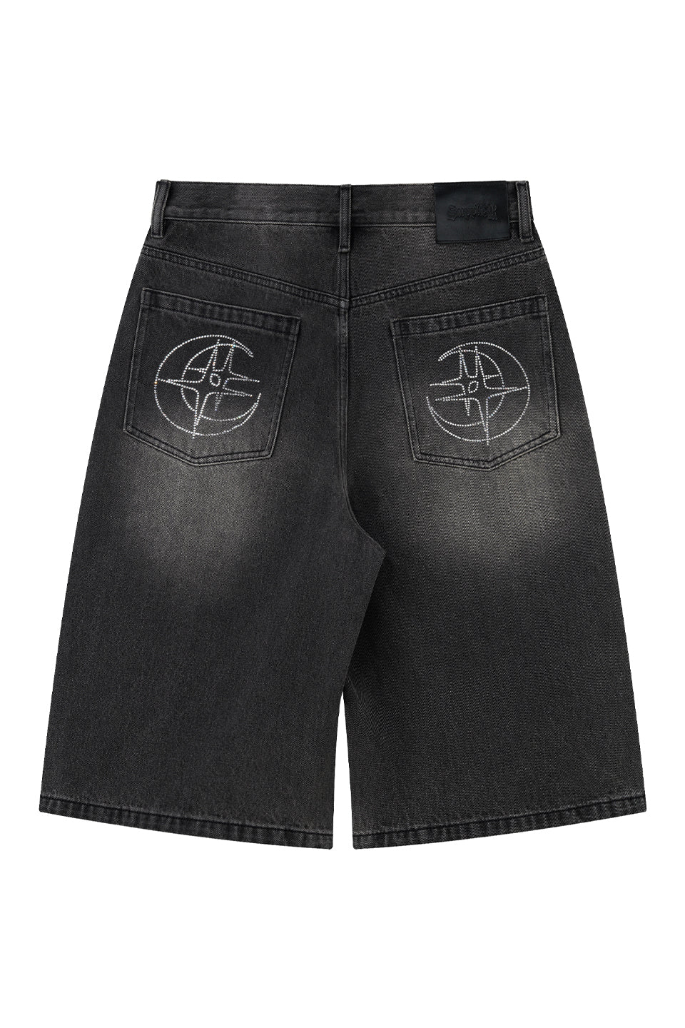【I don't go to the moon】Moon Rhinestone Baggy Denim Shorts
