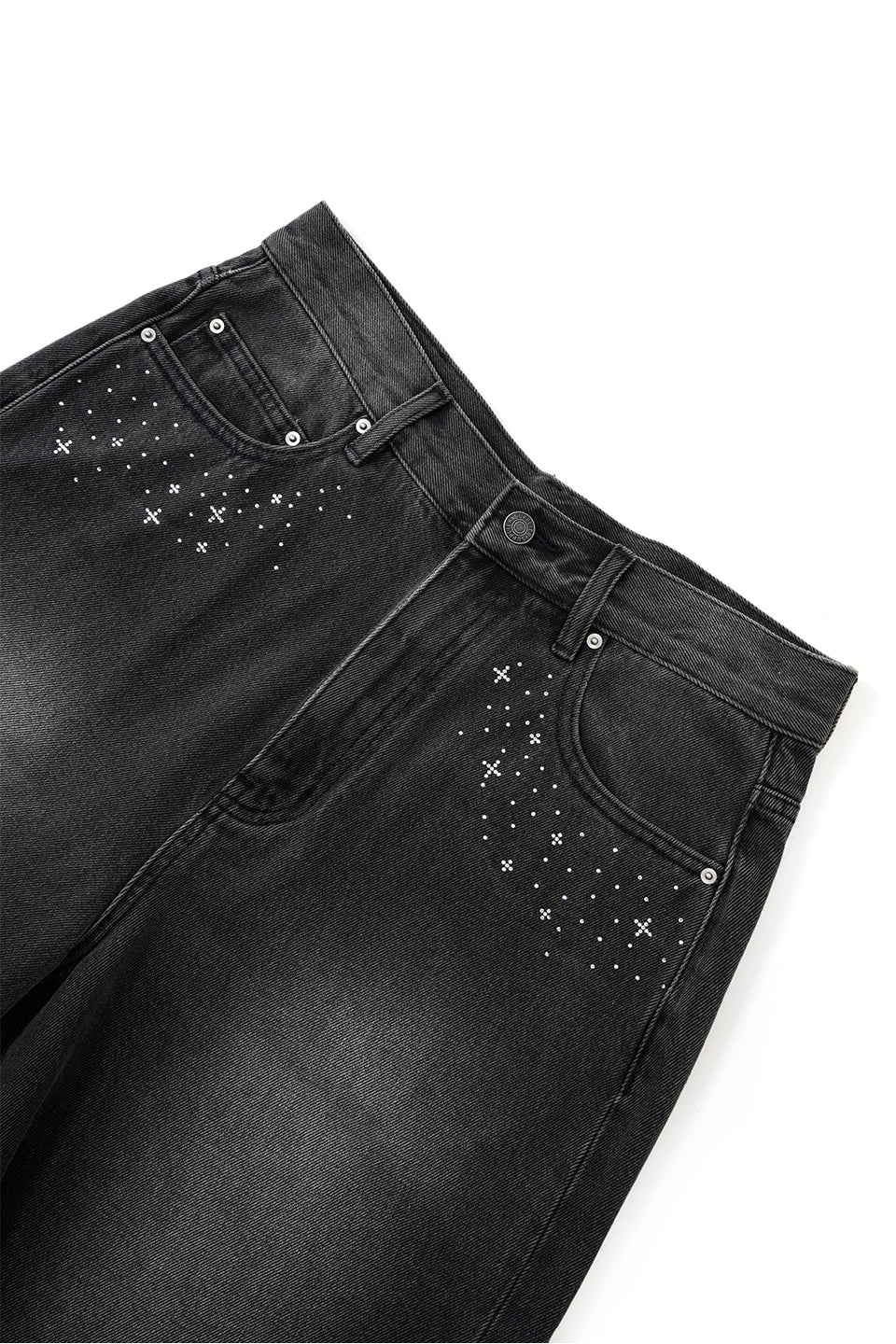【I don't go to the moon】Moon Rhinestone Baggy Denim Shorts