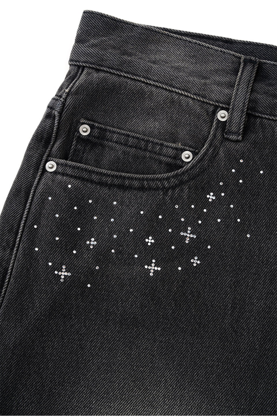 【I don't go to the moon】Moon Rhinestone Baggy Denim Shorts