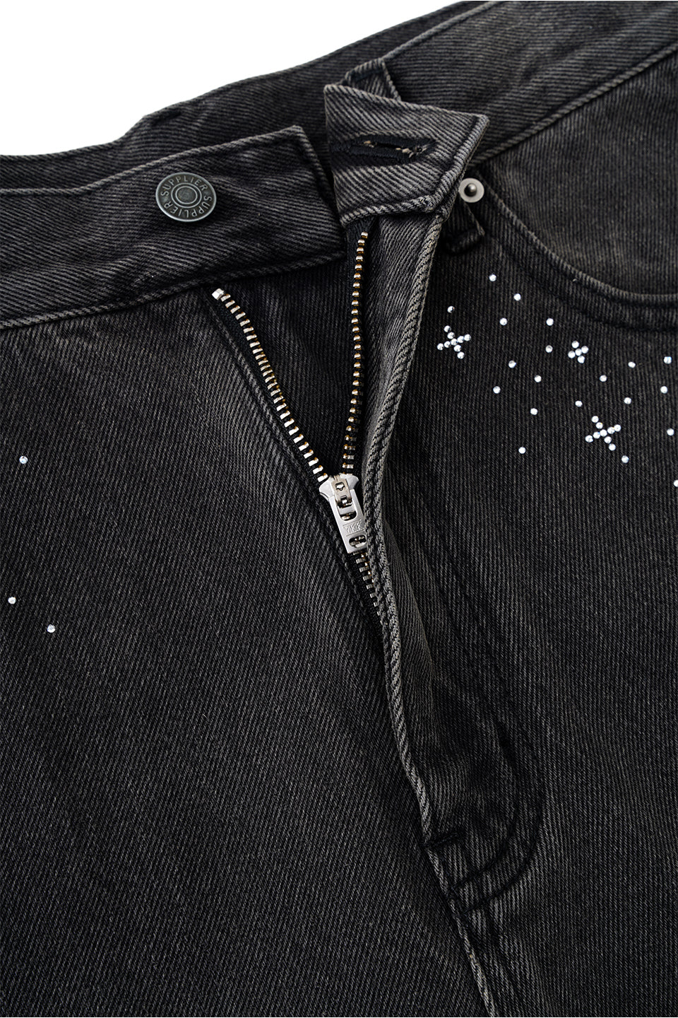 【I don't go to the moon】Moon Rhinestone Baggy Denim Shorts
