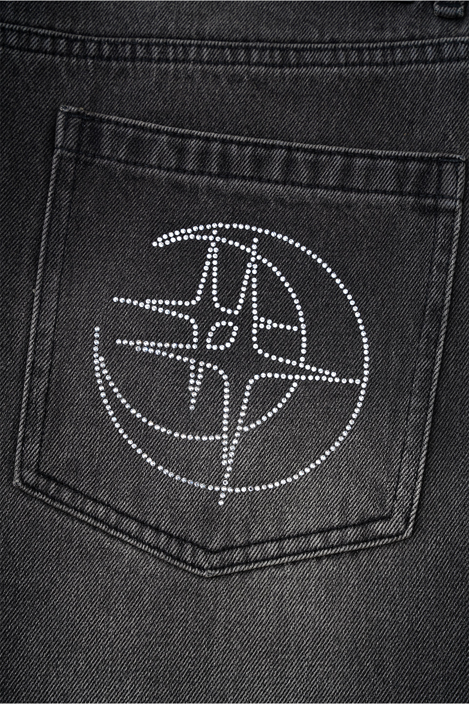 【I don't go to the moon】Moon Rhinestone Baggy Denim Shorts