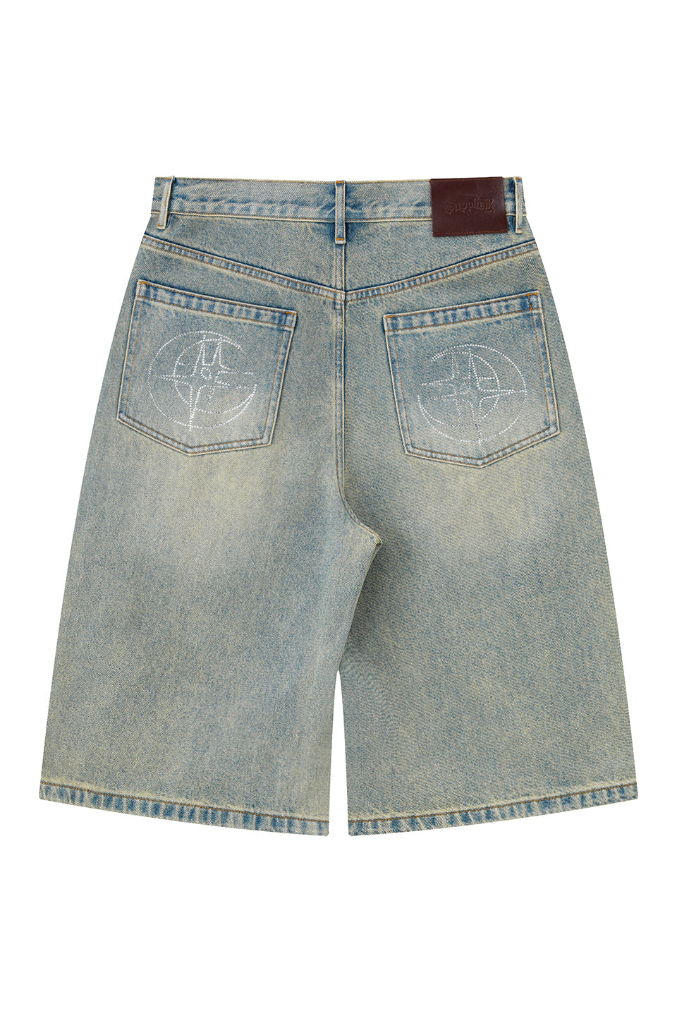 【I don't go to the moon】Moon Rhinestone Baggy Denim Shorts