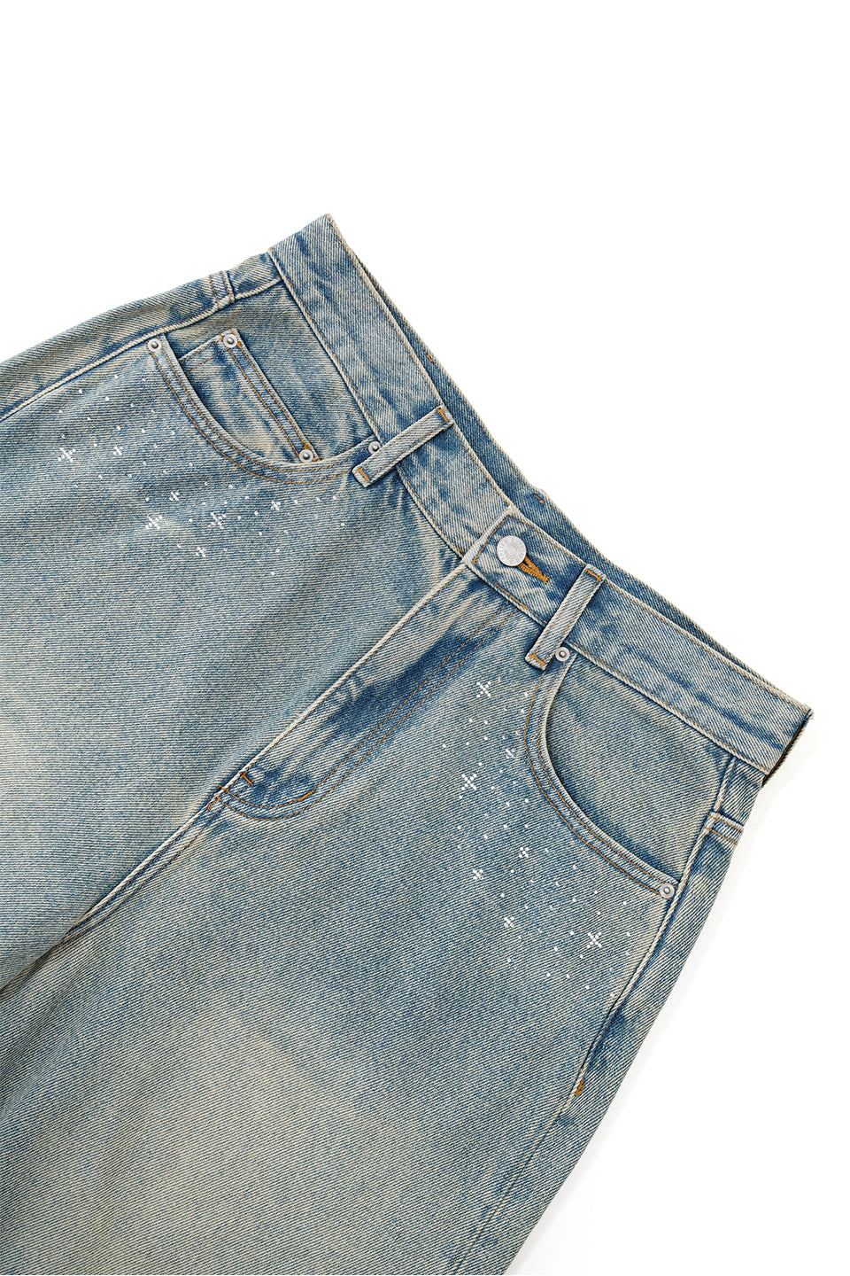 【I don't go to the moon】Moon Rhinestone Baggy Denim Shorts
