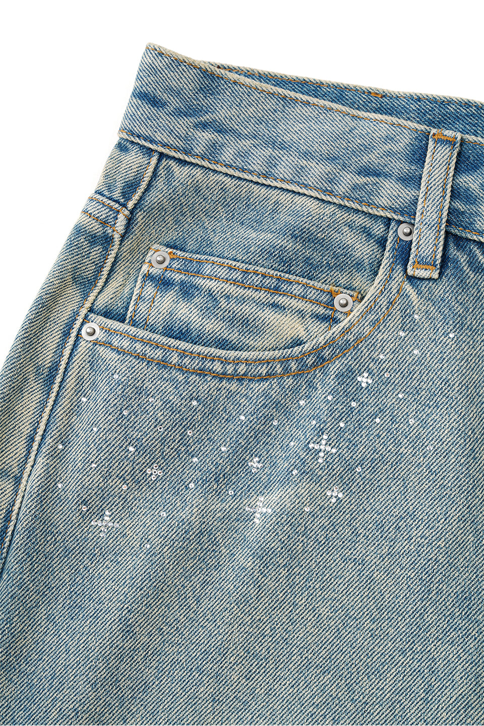 【I don't go to the moon】Moon Rhinestone Baggy Denim Shorts