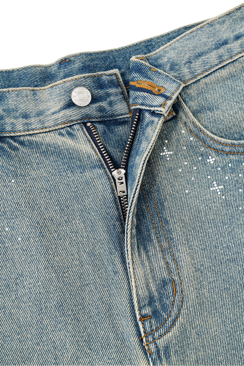 【I don't go to the moon】Moon Rhinestone Baggy Denim Shorts