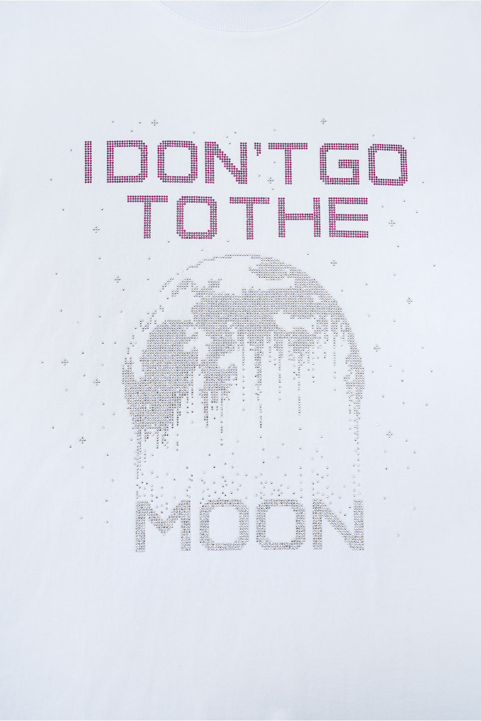 【I don't go to the moon】 Moon Rhinestone Tee - Oversize Fit