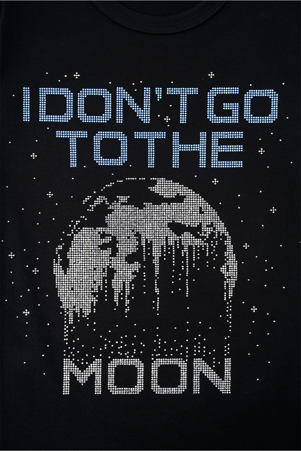 【I don't go to the moon】Moon Rhinestone Tee - Tight Fit - Black&White Set