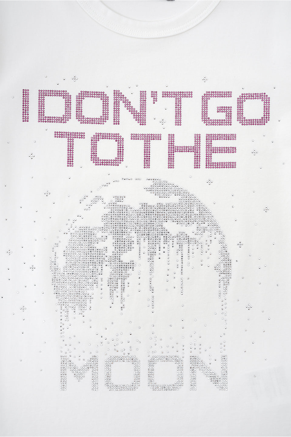 【I don't go to the moon】Moon Rhinestone Tee - Tight Fit - Black&White Set