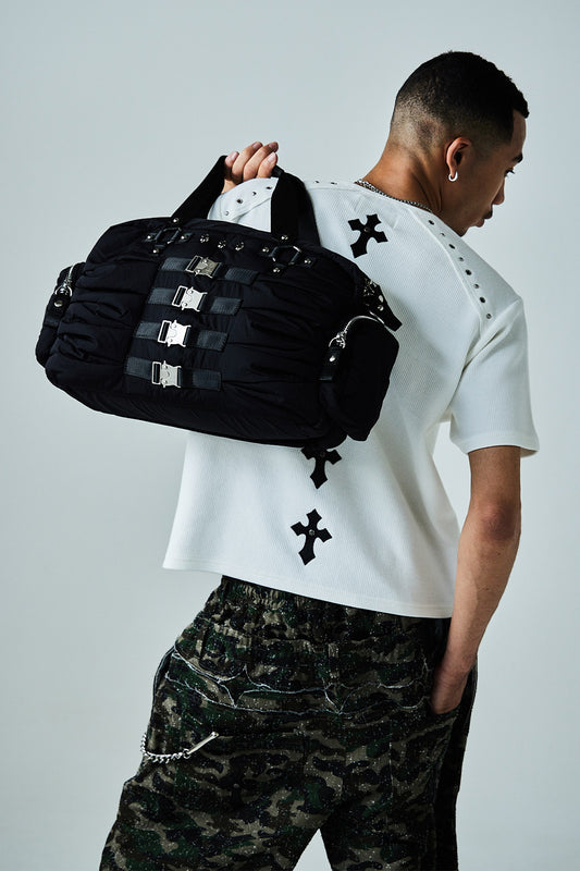 Multi Buckle Padded Boston Bag