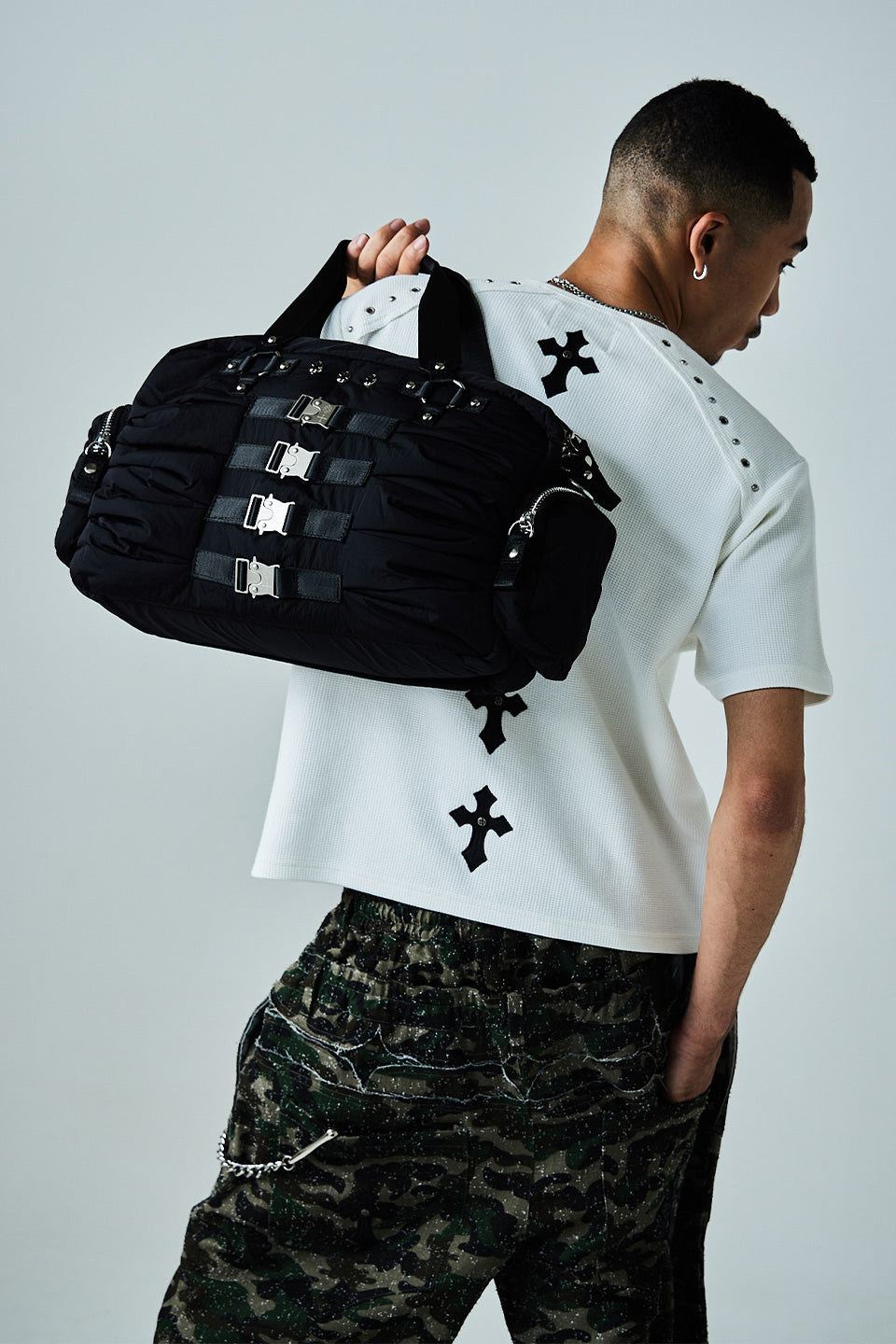 Multi Buckle Padded Boston Bag