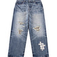 Multiple Cross Leather Patch Baggy Denim