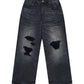 Multiple Cross Leather Patch Baggy Denim