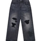 Multiple Cross Leather Patch Baggy Denim