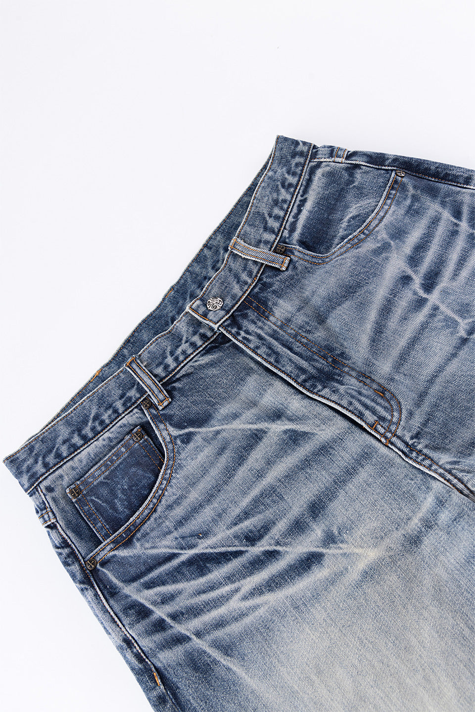 Multiple Cross Leather Patch Baggy Denim