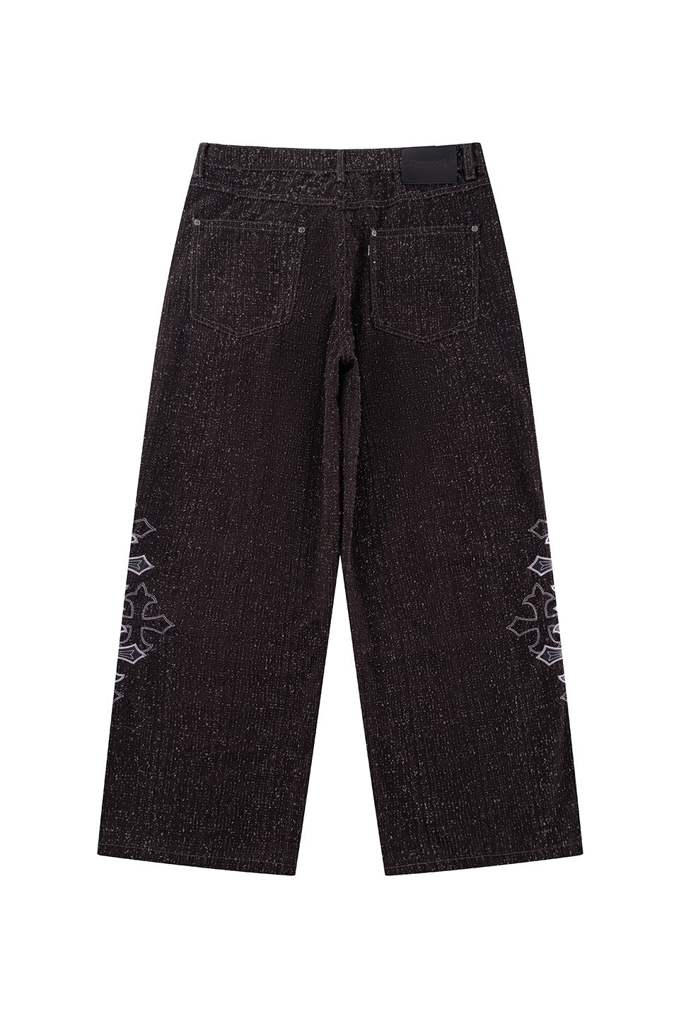 Multiple Cross Leather Patch Baggy Denim