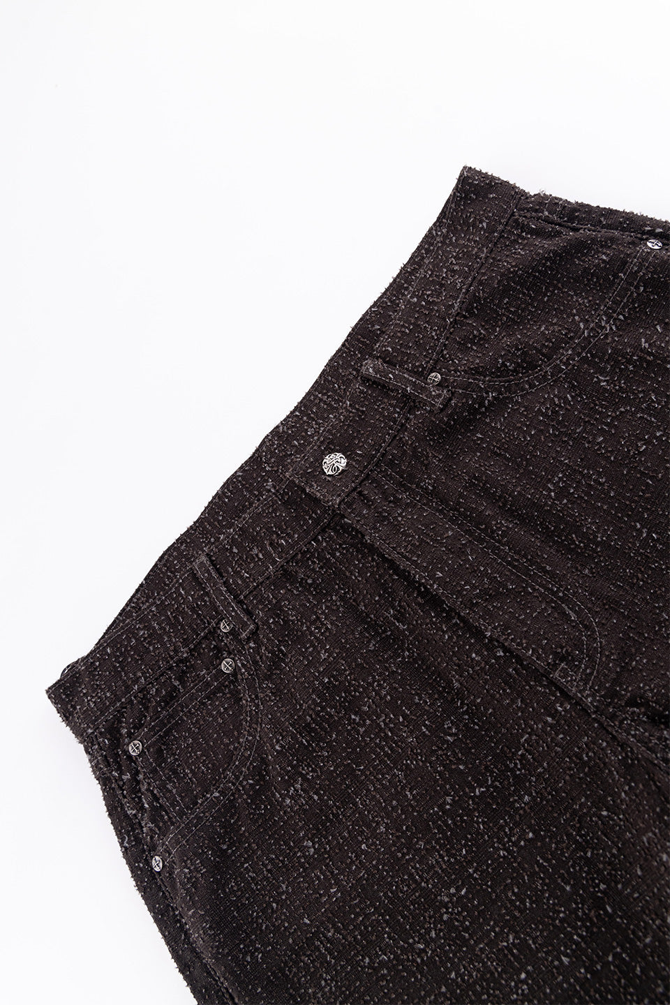 Multiple Cross Leather Patch Baggy Denim