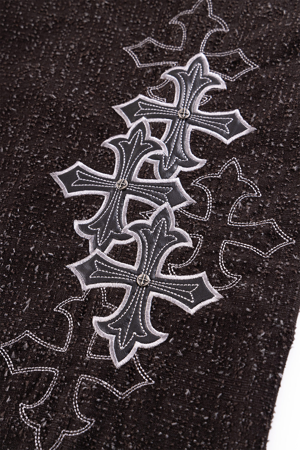 Multiple Cross Leather Patch Baggy Denim