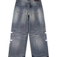 Multiple Cross Leather Patch Baggy Denim