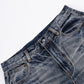 Multiple Cross Leather Patch Baggy Denim