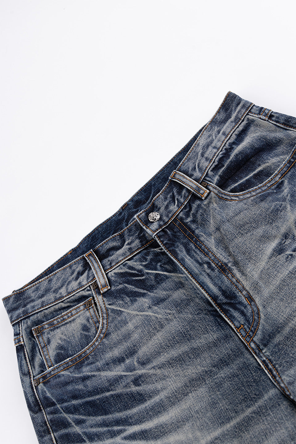 Multiple Cross Leather Patch Baggy Denim