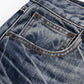 Multiple Cross Leather Patch Baggy Denim