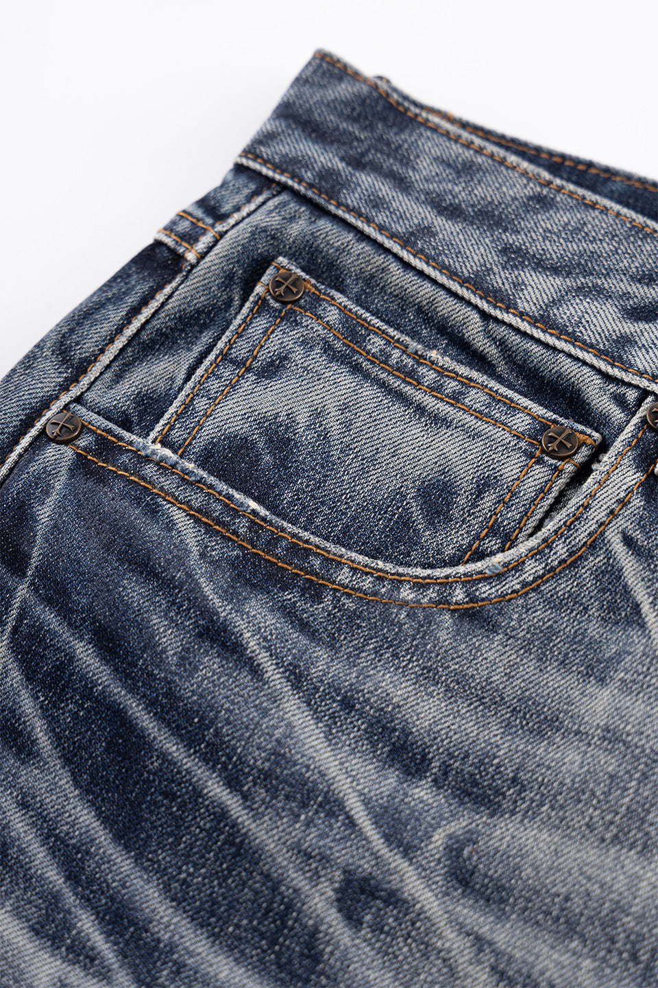 Multiple Cross Leather Patch Baggy Denim