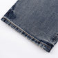 Multiple Cross Leather Patch Baggy Denim