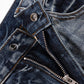 Multiple Cross Leather Patch Baggy Denim