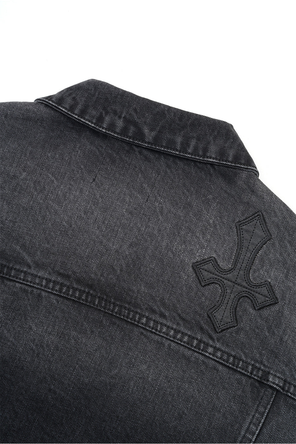 Multiple Cross Leather Patch Denim Jacket