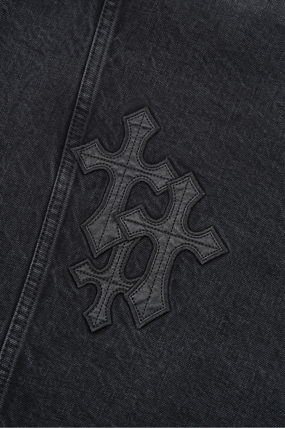 Multiple Cross Leather Patch Denim Jacket