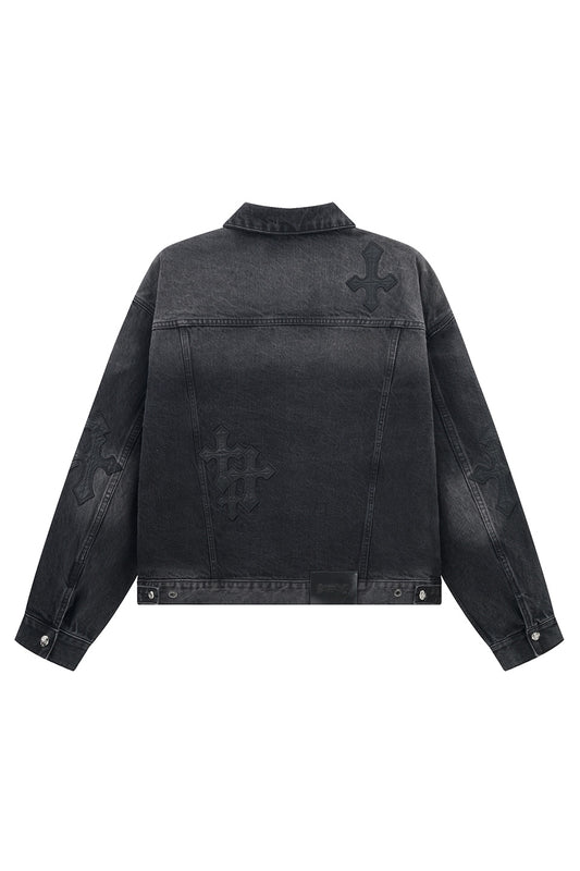Multiple Cross Leather Patch Denim Jacket